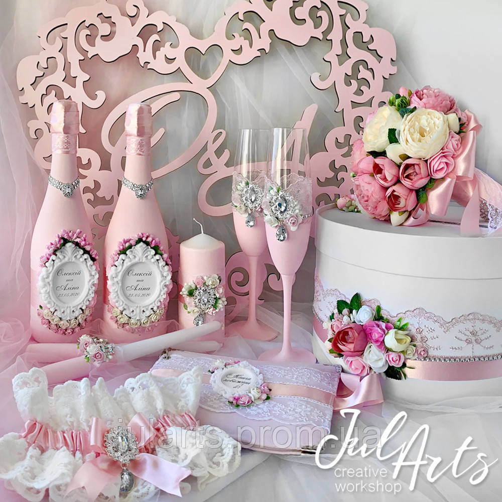 Нежно розовый набор свадебных аксессуаров под заказ - фото 1 - id-p1155402643