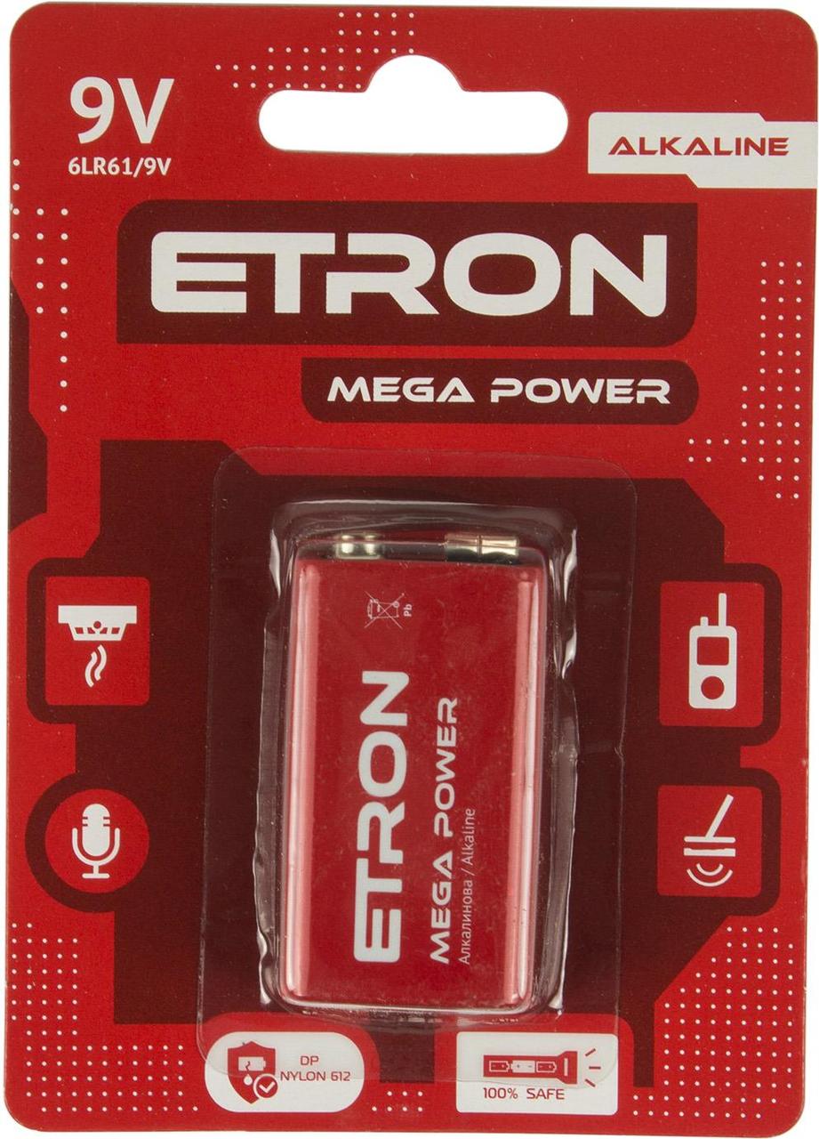 Батарейка Etron Mega Power Алкалайн 6LR61/1bl 9V крона(12)