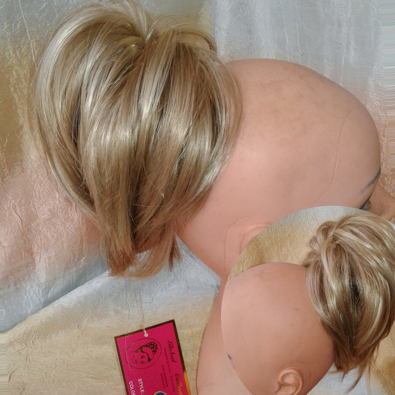 Хвіст короткий пальмочкою "рожки" на крабі з термоволосся платиновий мікс 6154А t-H16/613, фото 1