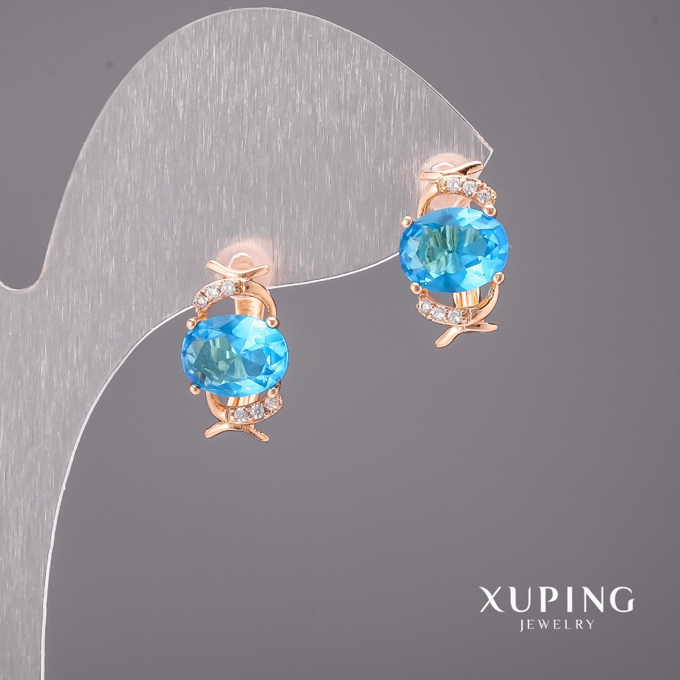 Сережки Xuping з блакитними каменями 9х15мм Позолота 18К