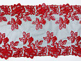 Ажурне мереживо, вишивка на сітці: вишивка червоного кольору по чорній сіткі, ширина 21 см, фото 2