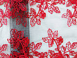 Ажурне мереживо, вишивка на сітці: вишивка червоного кольору по чорній сіткі, ширина 21 см, фото 5