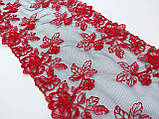 Ажурне мереживо, вишивка на сітці: вишивка червоного кольору по чорній сіткі, ширина 21 см, фото 6