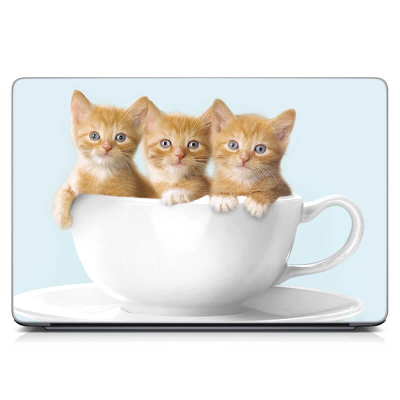 Універсальна наклейка на ноутбук 15.6"-13.3" Kitties in the cups Матова 380 x250 мм, наклейки для ноутбука