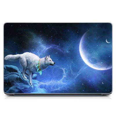 Універсальна вінілова наклейка на ноутбук 15.6"-13.3" White wolf Матова 380х250 мм, наклейки для ноутбука