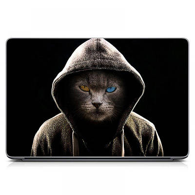 Наклейка на корпус ноутбука 15.6"-13.3" Кіт у капюшоні Матова 380х250 мм, подарунок на День народження