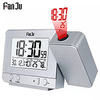 Цифровий годинник FanJu FJ3531 з проєкцією, термометром, гігрометром і портом USB для заряджання ваших пристроїв. Сер