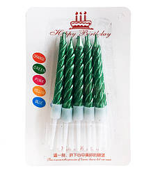 Свічки в торт "Класика", колір зелений металік, 10 шт