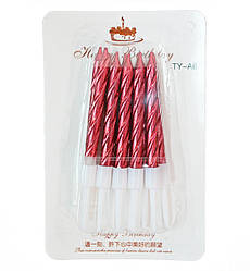 Свічки на день народження "Класика", колір червоний металік, 10 шт.