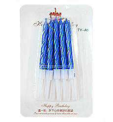 Свічки на день народження "Класика", колір синій металік, 10 шт