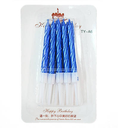 Свічки на день народження "Класика", колір синій металік, 10 шт, фото 1