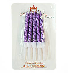 Свічки в торт "Класика", колір фіолетовий металік, 10 шт