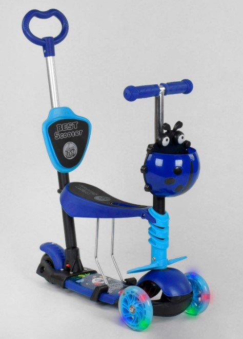 Самокат 5 в 1 з батьківською ручкою та сидінням синій Best Scooter 16659