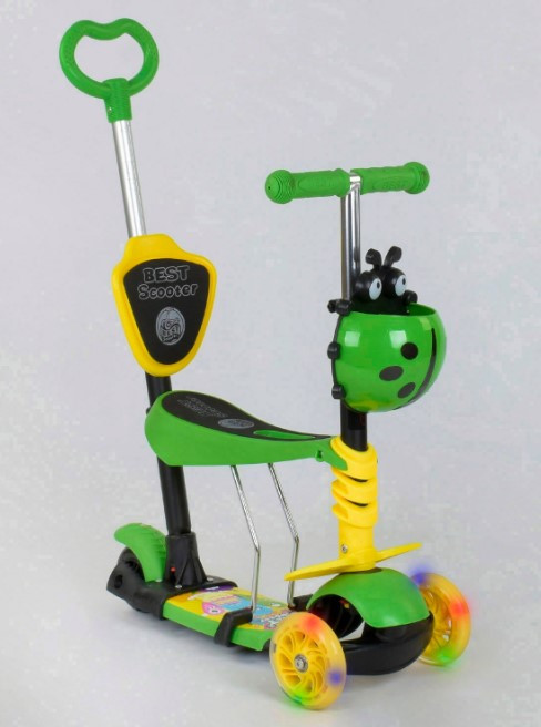 Самокат 5 в 1 з батьківською ручкою та сидінням зелений Best Scooter 28465