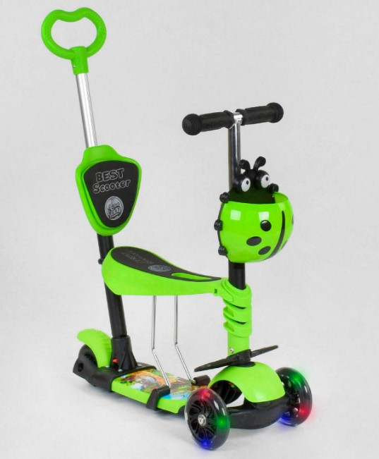 Самокат 5 в 1 з батьківською ручкою та сидінням зелений Best Scooter 95540