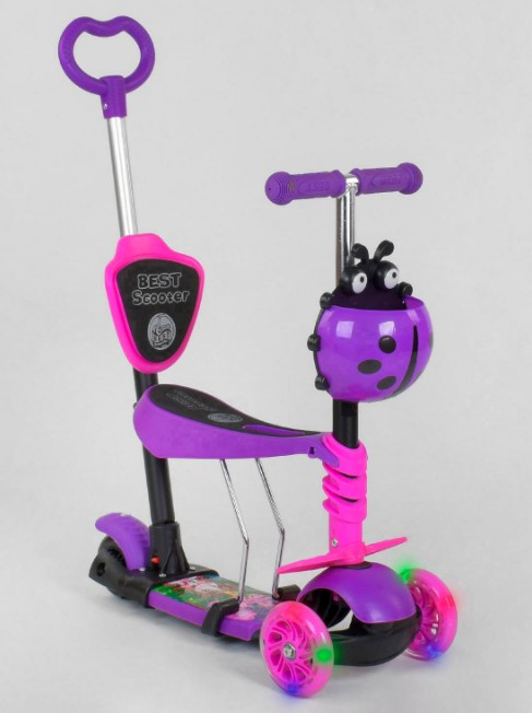 Самокат 5 в 1 з батьківською ручкою та сидінням фіолетовий Best Scooter 47365