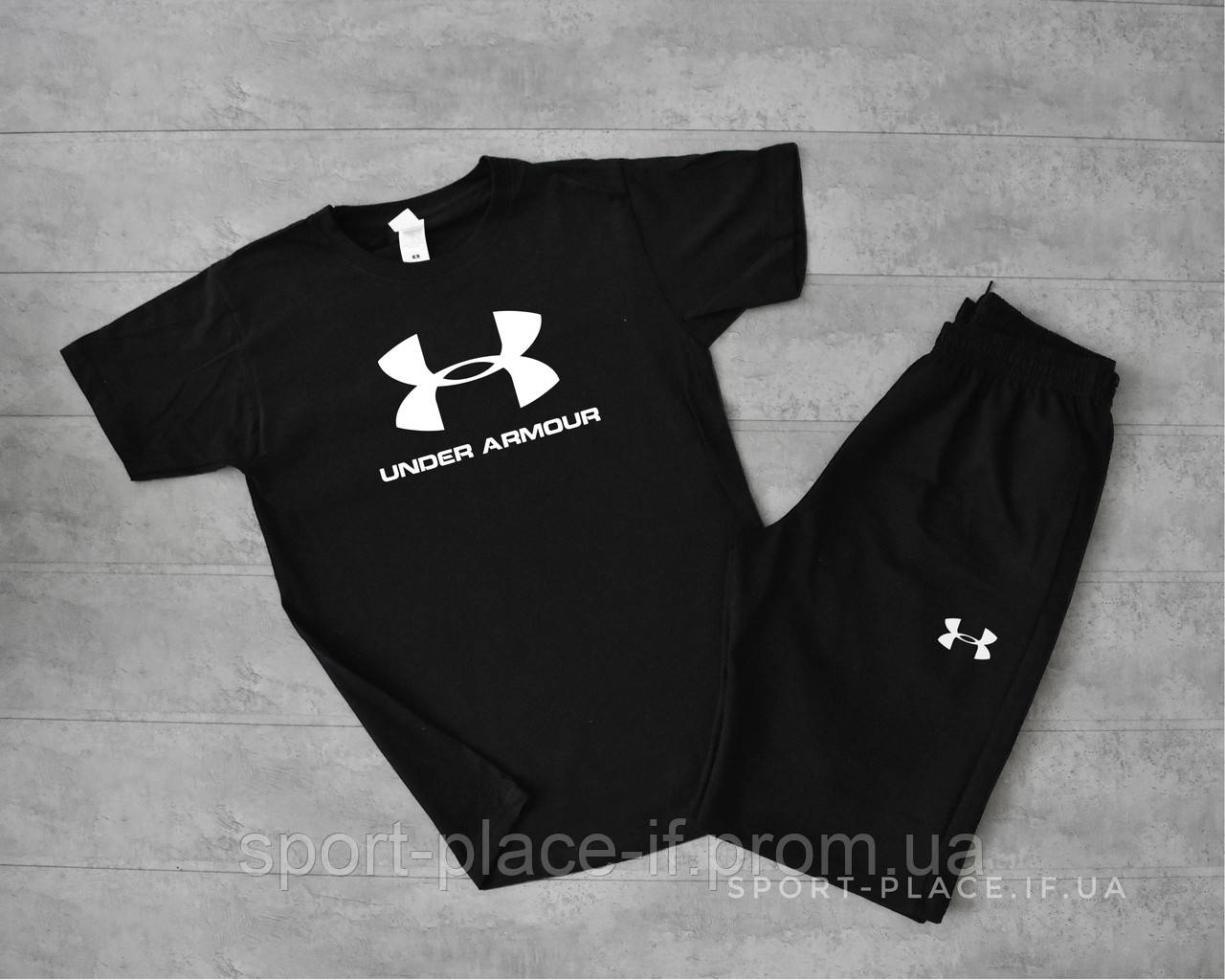 Літній комплект шорти і футболка Under Armour (чорна футболка , чорні шорти) великий лого