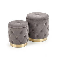Пуф (комплект з 2) POLLY сірий/золотий з нішею (Halmar)