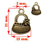 Підвіска Кулон Сумочка 21 мм, Метал, Колір Бронза, Рукоділля, Фурнітура Біжутерія, Прикраса, фото 2
