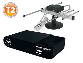 T2 комплект World Vision Т644М2 + кімнатна Т2 антена Хвиля R-Net з підсилювачем SUPER 1000