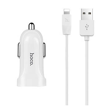 Автомобільний зарядний пристрій 1 USB Hoco Z2 White (1.5 A) + шнур для iphone