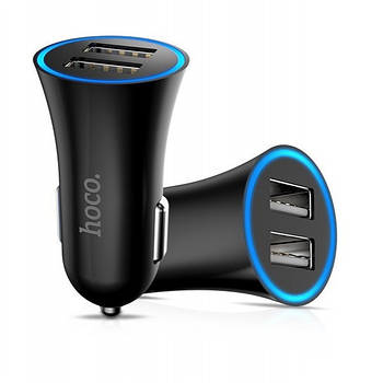 Зарядка в прикурювач 2 виходи 2 USB HocoUC204 Black (2.4A)