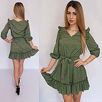Коротке плаття з рюшами в горох зелене, 192
