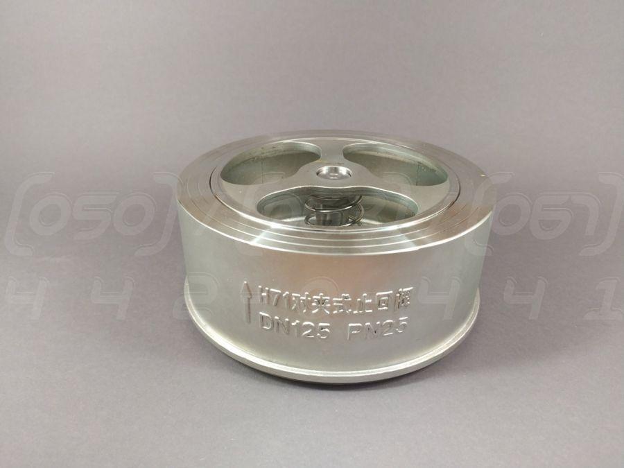 Клапан зворотний міжфланцевий нержавіючий DN125 (5"), н/ж сталь CF8 (AISI304), Ру25, пружинний, до 300°C, фото 1