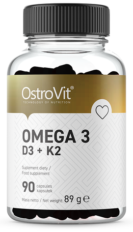Омега-3 OstroVit Omega 3 Вітаміни D3+K2 90 капсул Польща, фото 1