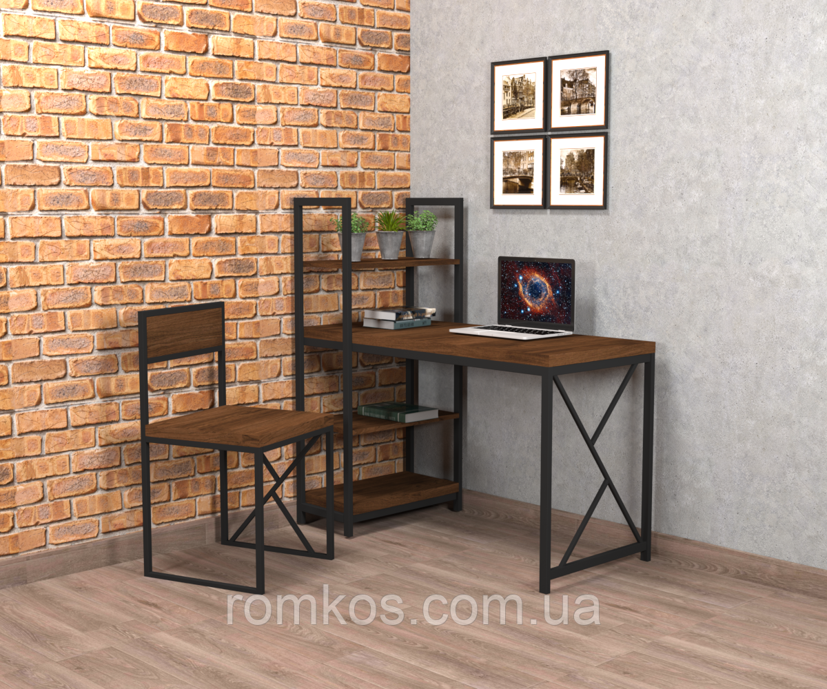 Письмовий офісний стіл зі стелажом у стилі ЛОФТ LOFT