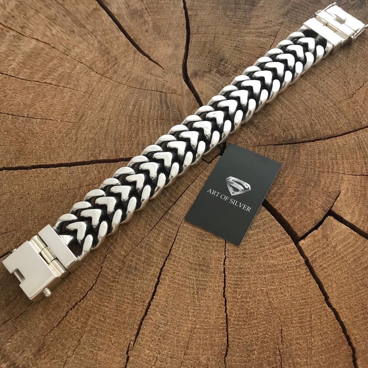 Срібний масивний браслет Подвійний Панцир., фото 1