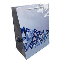 Бумажный подарочный пакет 300х400х180 мм. Белый. Print 20002 Синие треугольники
