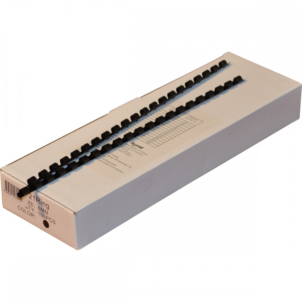 Пружини 6 мм пластикові чорні Аgent для біндера, 100 штук в упаковці