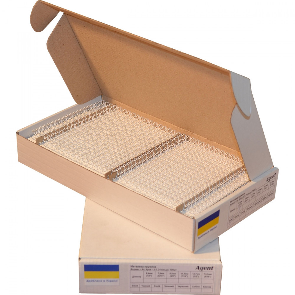 Металеві пружини Agent А4 6,3 мм Білий, пач./100