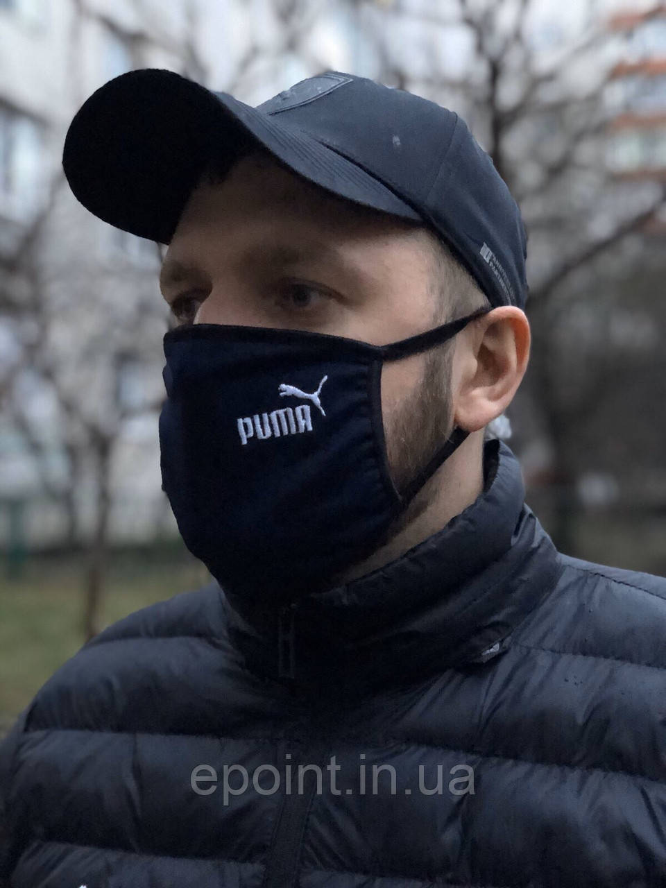 Захисна маска для обличчя, багаторазова, чорний/синій колір, унісекс, серія sport wear, логотип P, фото 1