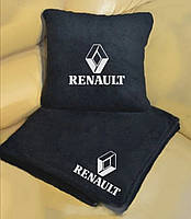 Подушка і плед в автомобіль з вишивкою логотипа"RENAULT"