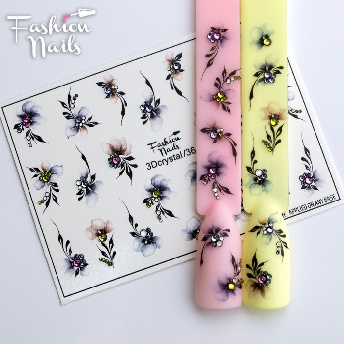 Слайдер-дизайн нігтів - водні наклейки 3D об'ємні квіточки зі стразами, фото 1