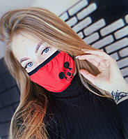Маска жіноча для обличчя тканинна, червоний/оливковий/бірюзовий/чорний кольори, принт Мікі Маус