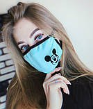 Маска жіноча для обличчя тканинна, червоний/оливковий/бірюзовий/чорний кольори, принт Мікі Маус, фото 3
