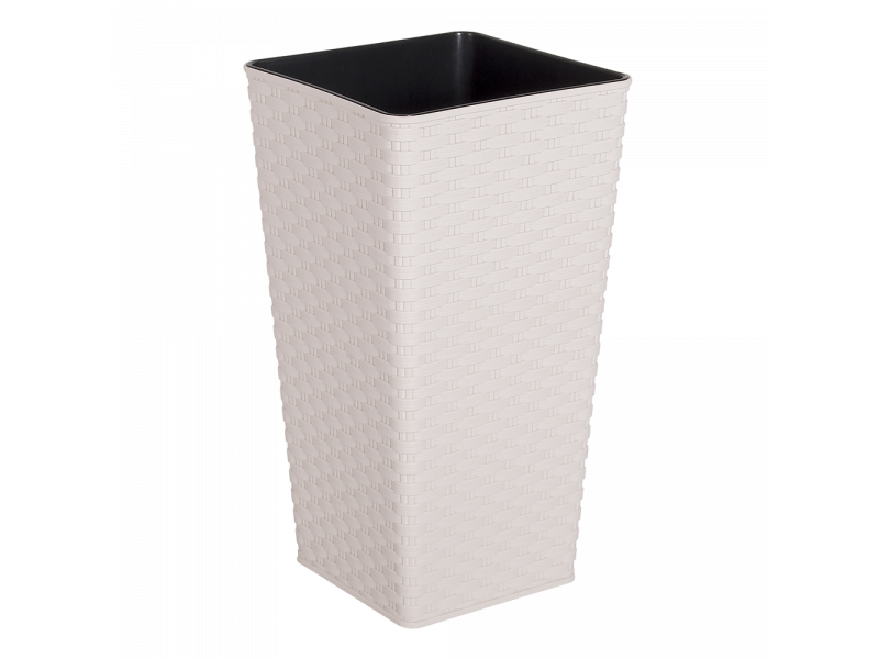 Вазон для квітів високий підлоговий "Ротанг" 13л квадратний 27*27*51см. (біла троянда)