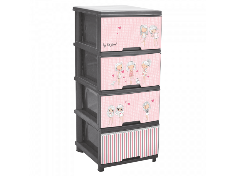 Комод з декором на 4 ящики (сірий, Дівчатка)