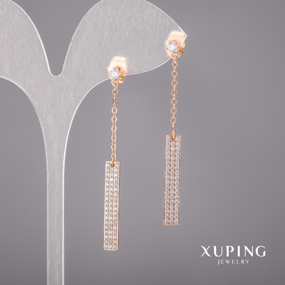 Сережки Xuping з білими каменями 4х53мм Позолота 18К