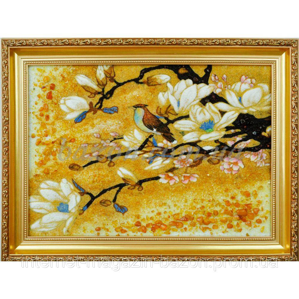 Картина из янтаря "Сакура и колибри"