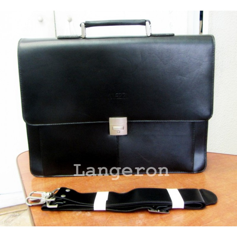 Портфель для Ноутбука mezzi натуральна шкіра чорний шкіряний, фото 1