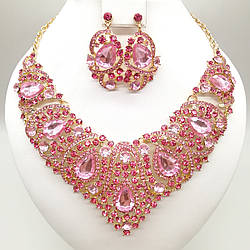 Комплект SONATA "Розкіш" (Кольє + сережки) з ніжно-рожевими фіанітами, 63337 (1)