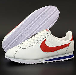 Чоловічі кросівки Nike Cortez білі з червоним. Живе фото. топ