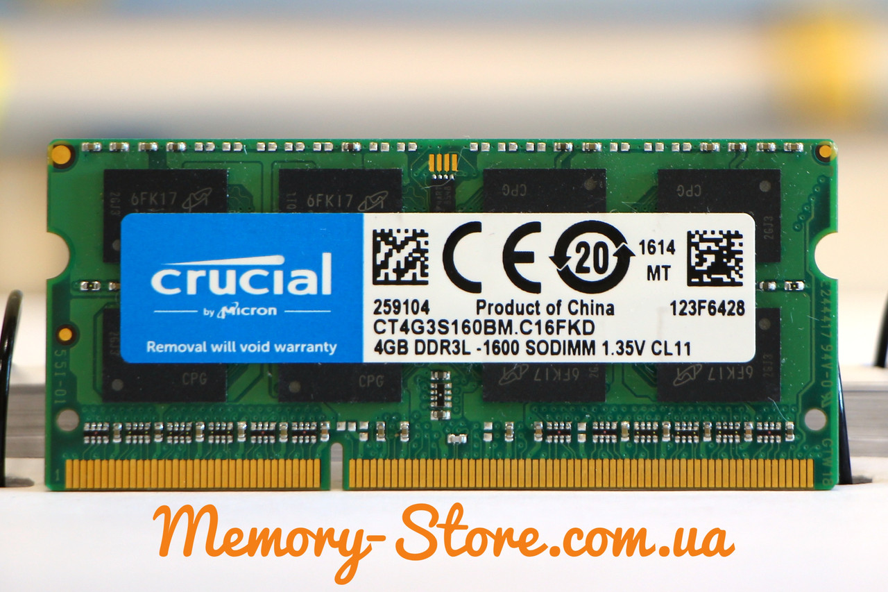 Оперативна пам'ять для ноутбука Crucial DDR3 4GB PC3L-12800S 1600MHz 1.35 V SODIMM (б/у)