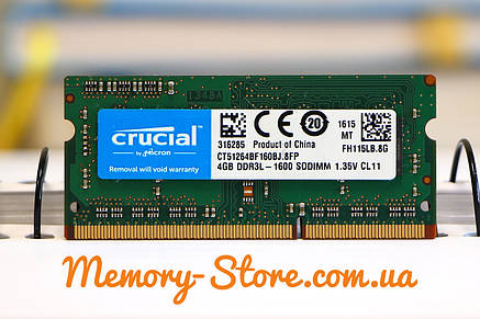 Оперативна пам'ять для ноутбука Crucial DDR3 4GB PC3L-12800S 1600MHz 1.35 V SODIMM (б/у), фото 3