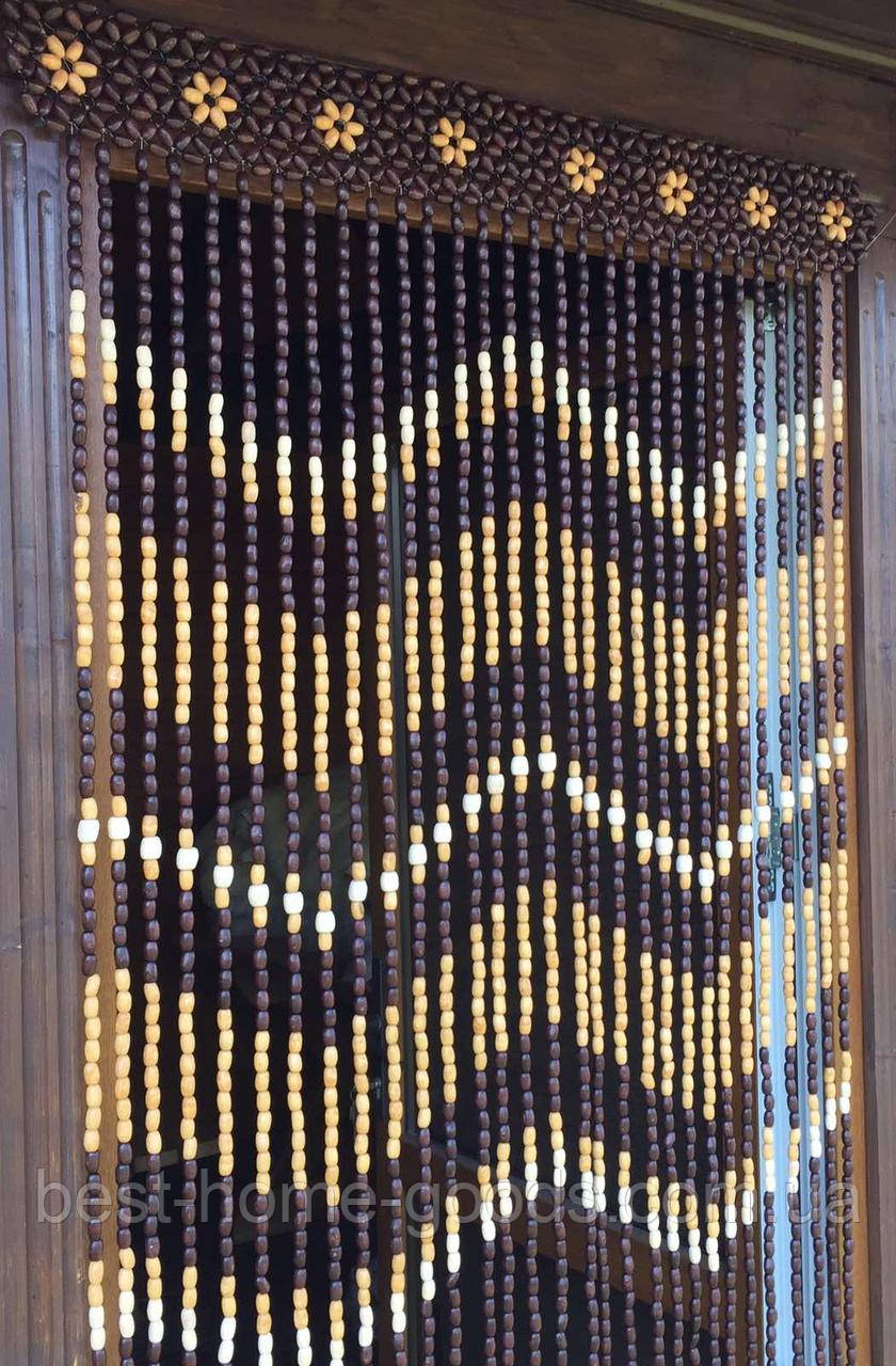 Штора з дерев’яних намистин | Ромашка стильна | 30 підвісок | 100×200 см | дерев’яний декор, фото 1