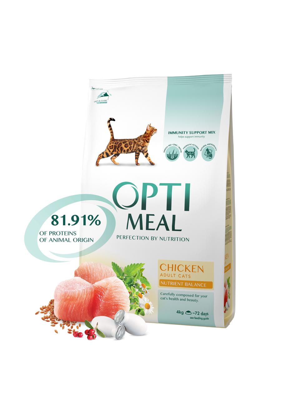 Сухий корм для дорослих кішок з куркою 4 кг OPTIMEAL ОПТИМИЛ, фото 1